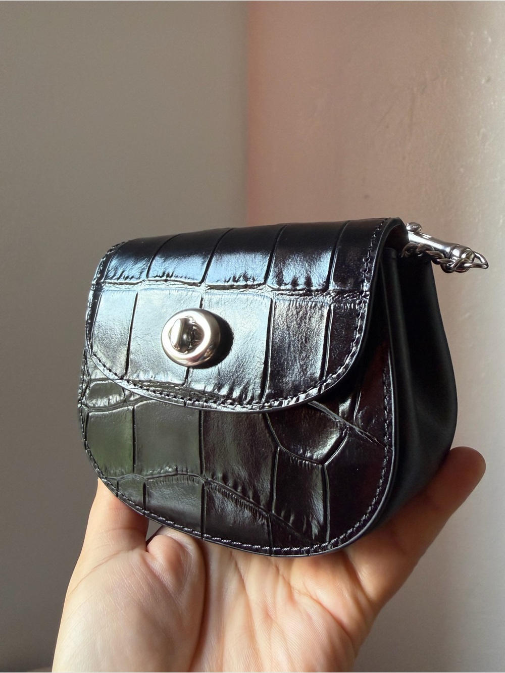 Coach Turnlock Card Case CZ475 Black Croc Leather Chain Bag NWOT